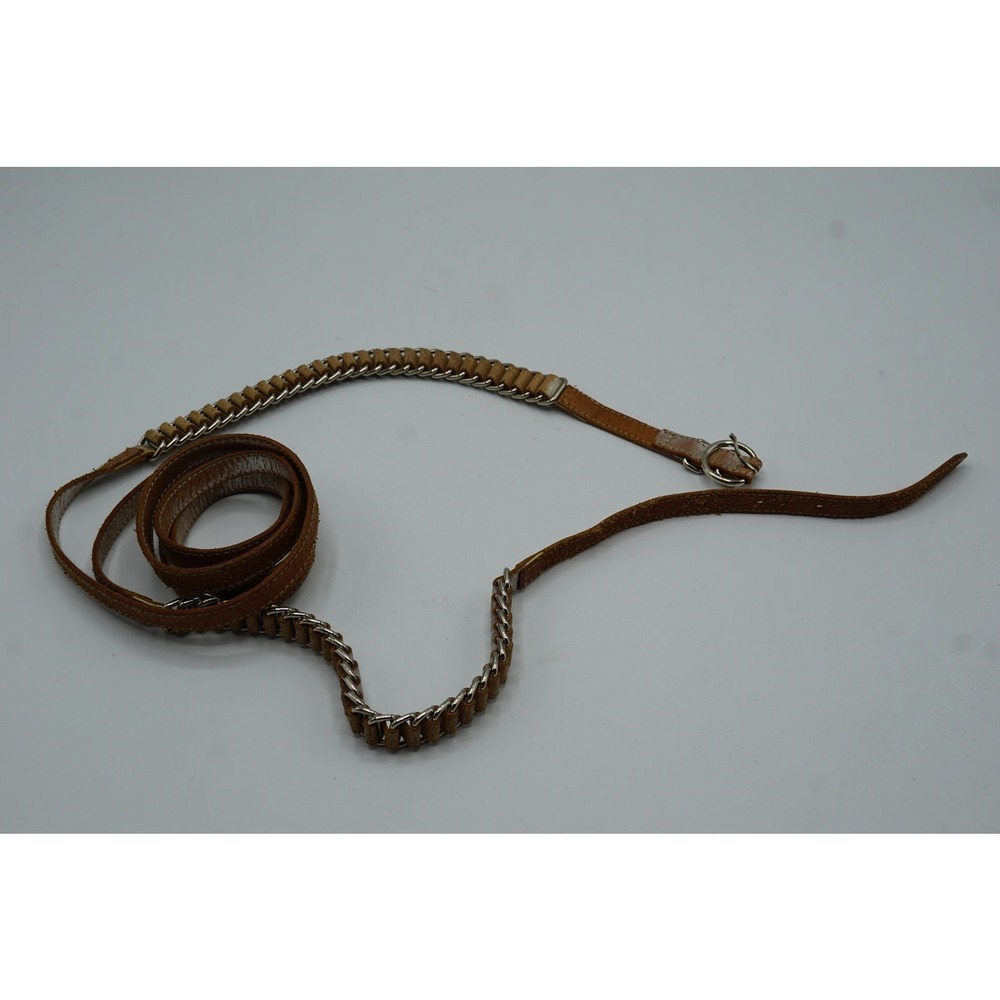 Brown Leather Narrow 1/2"‎ Double Wrap Belt Ladies Silver Chain Link 78" Long
